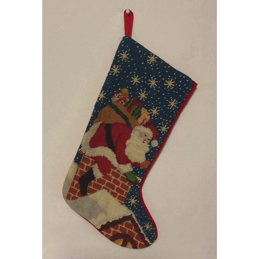 Vintage Needlepoint Santa Christmas Stocking